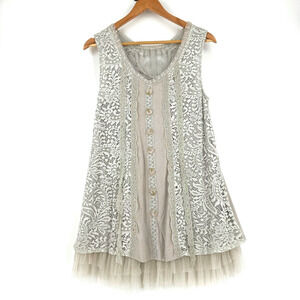 Pretty Angel Lace Mini Dress Small Gray Victorian Fairy Romantic Ethereal Boho